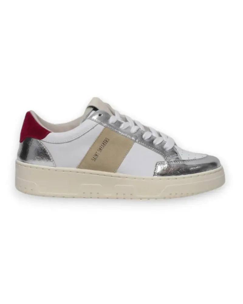 Saint Sneakers Low-Top Sneaker White Leather Sneakers With Silver Accents weiß Weiß