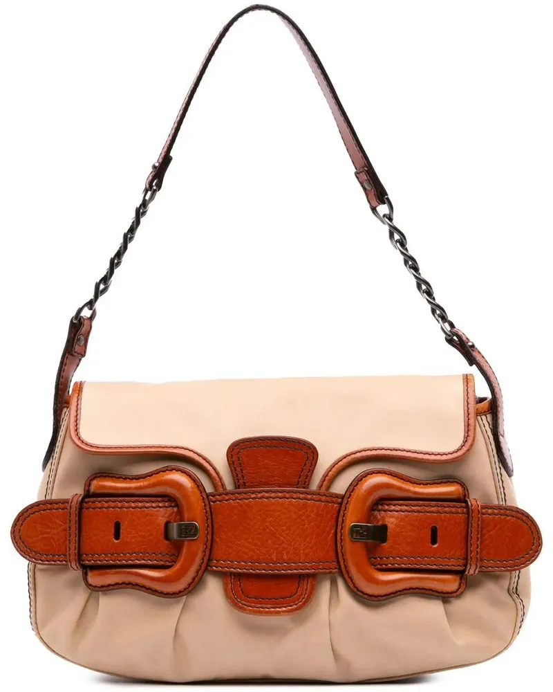 Fendi Hobo Bags Nylon and Leather B Bis Shoulder Bag braun Braun