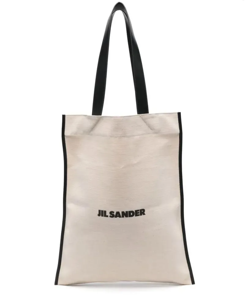 Jil Sander Shopper & Totes Ivory White Canvas Tote Bag With Leather Trim And beige Beige