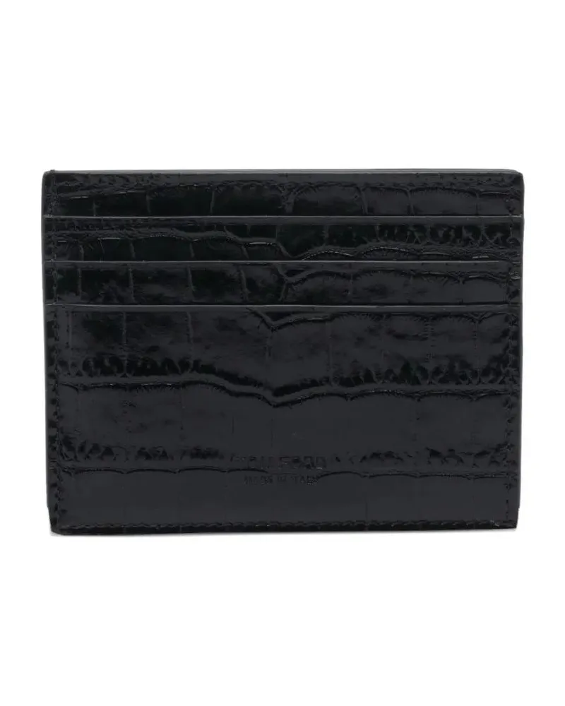Tom Ford Portemonnaies Card Holder In Shiny Crocodile Print Leather schwarz Schwarz
