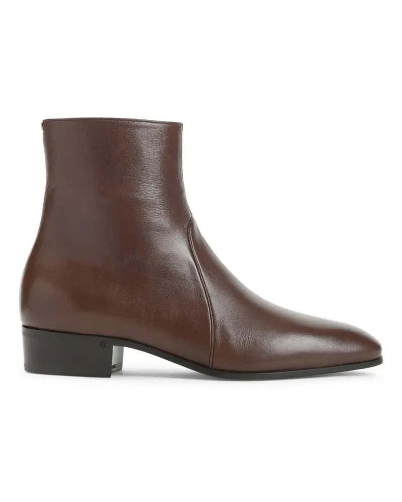 Valentino Garavani Stiefel Brown Leather Ankle Boots With Pointed Toe grau Grau