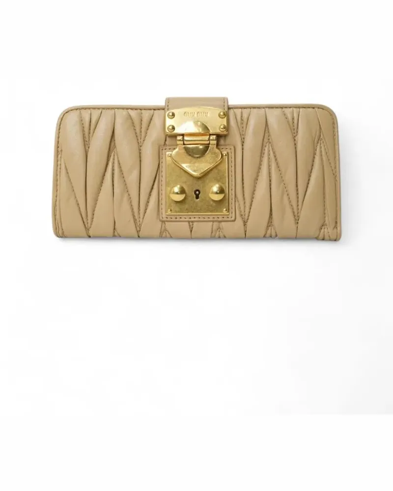 Miu Miu Portemonnaie Coffer Embossed Wallet – Beige beige Beige
