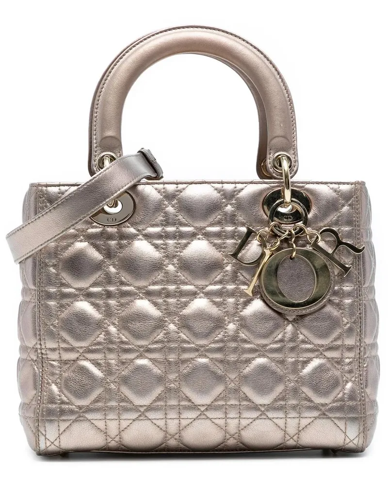 Dior Hobo Bags Medium Metallic Lambskin Cannage Lady Dior goldfarben Gold