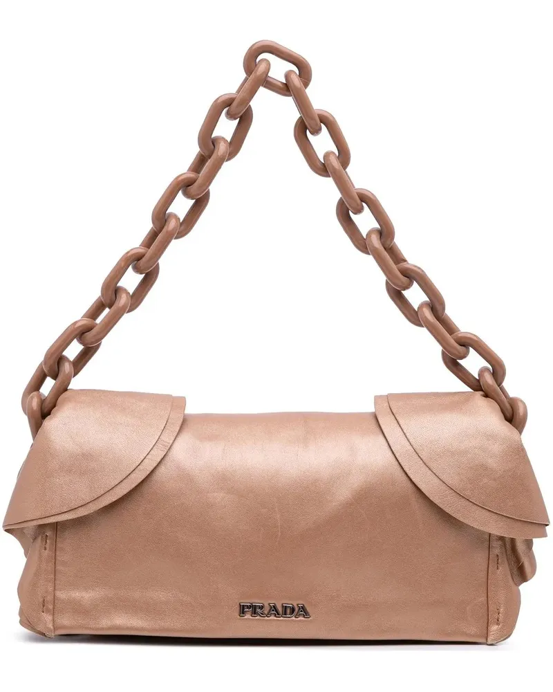 Prada Hobo Bags Nappa Ruffle Resin Chain Shoulder Bag braun Braun