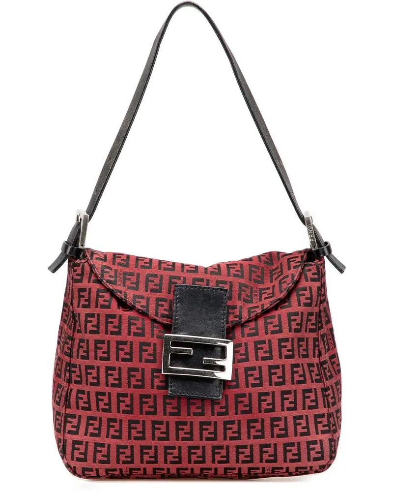 Fendi Hobo Bags Zucca Canvas Double Flap Mamma rot Rot