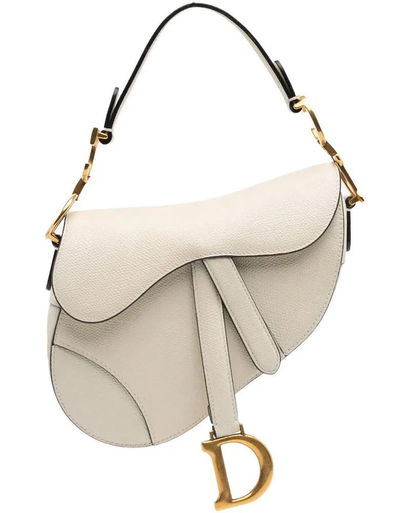 Dior Hobo Bags Mini Grained Calfskin Saddle Bag weiß Weiß