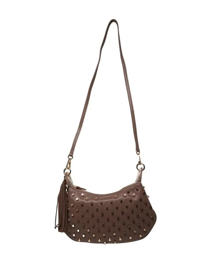 LA CARRIE Hobo Bags Shoulder Bag In Smooth Faux Leather With Metallic schwarz Schwarz