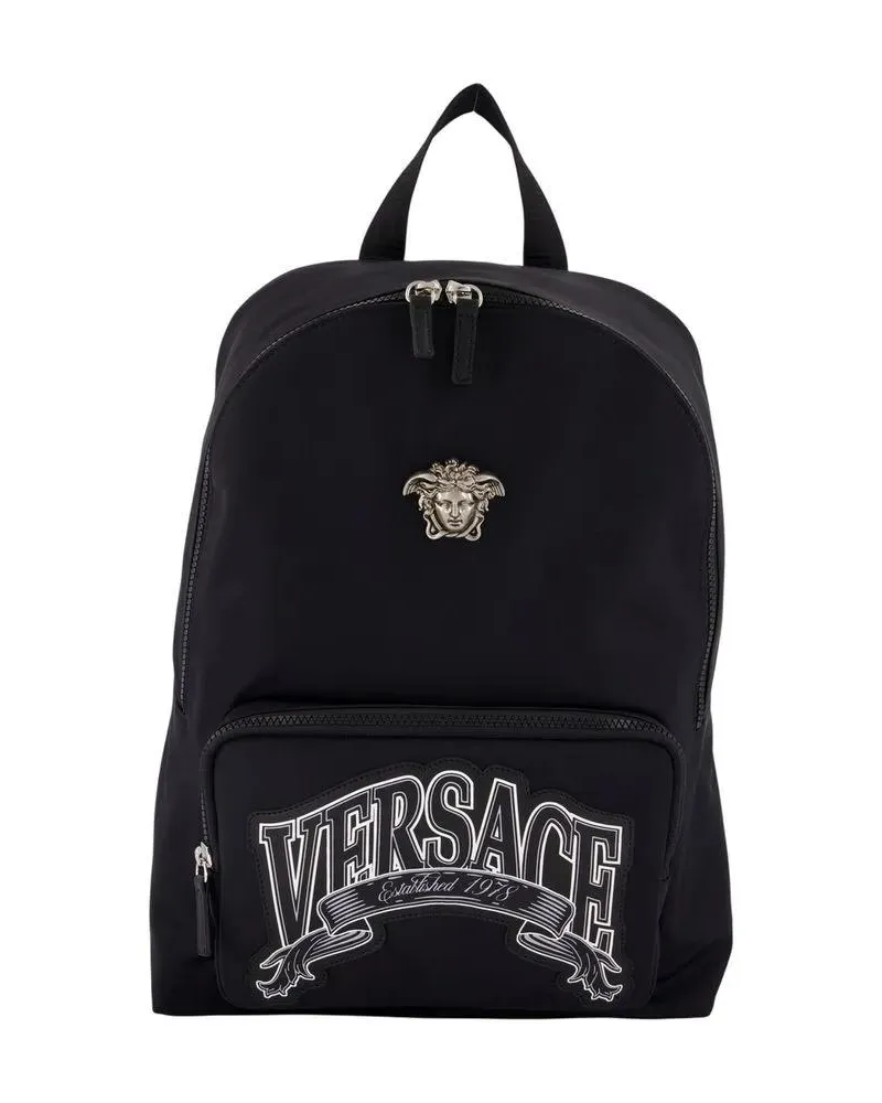 Versace Rucksäcke Sleek Black Nylon Backpack schwarz Schwarz