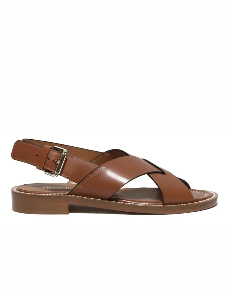 Guglielmo Rotta Sandalen Crossed Sandal In Raw Cut Leather In Tan Color braun Braun