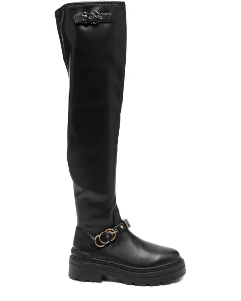 Pinko Stiefel Knee-High Boots With Decorative Buckle Straps schwarz Schwarz