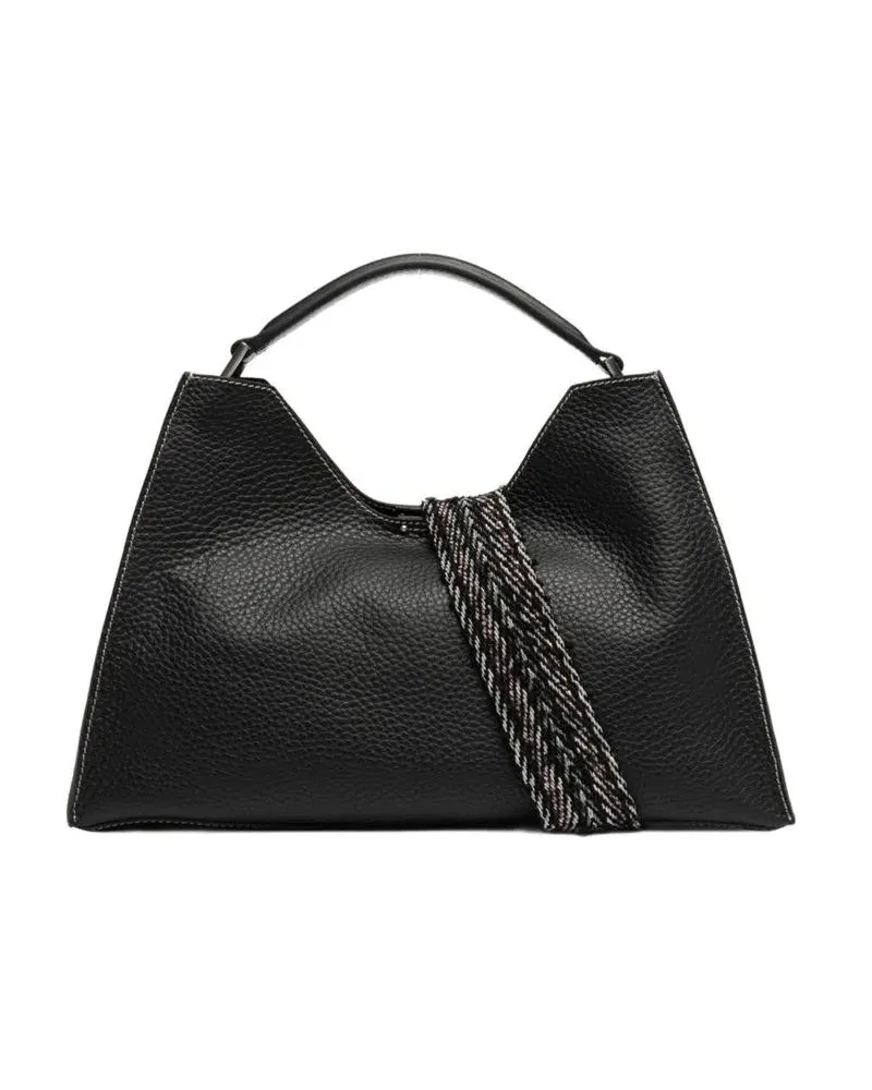 Gianni Chiarini Hobo Bags Trapezoidal Double Grain Leather Handbag With Remo schwarz Schwarz