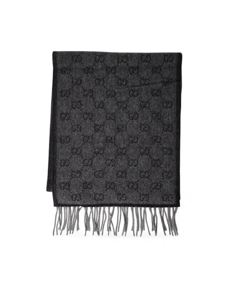 Gucci Tücher & Schals Black Wool Scarf With Classic Gg Web Pattern schwarz Schwarz