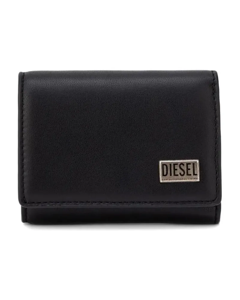 Diesel Portemonnaies Compact Black Wallet With Metal Logo Plaque schwarz Schwarz