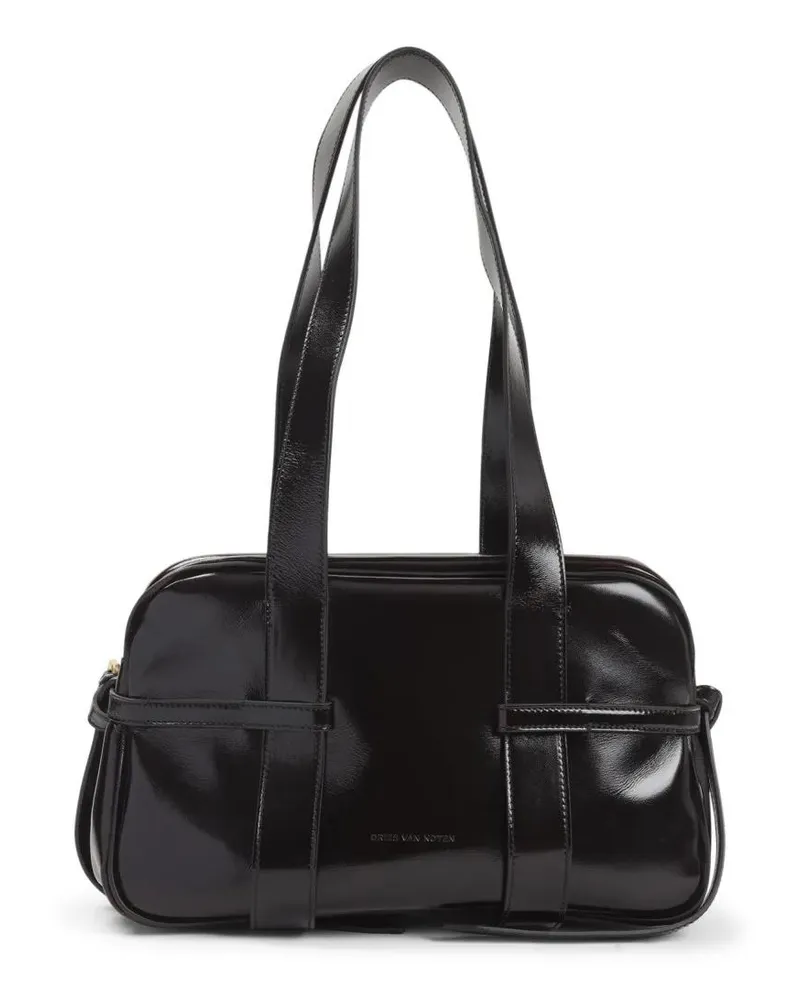 Dries van Noten Hobo Bags Glossy Leather Shoulder Bag schwarz Schwarz