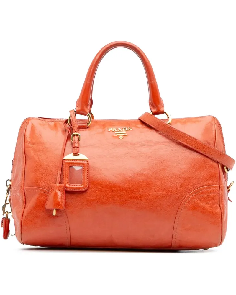Prada Hobo Bags Vitello Shine Bauletto Satchel orange Orange