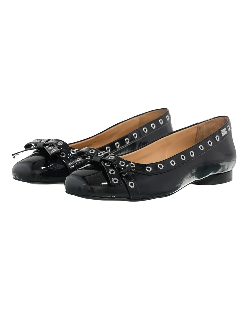 Ganni Loafer Eyelets Bow Ballerina Naplack schwarz Schwarz