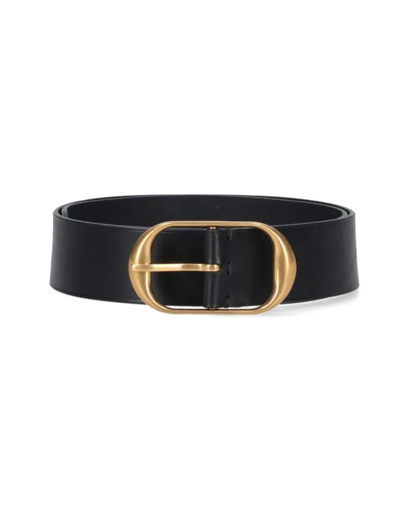 Nili Lotan Gürtel Wide Strap Black Belt With Oval Gold Buckle schwarz Schwarz