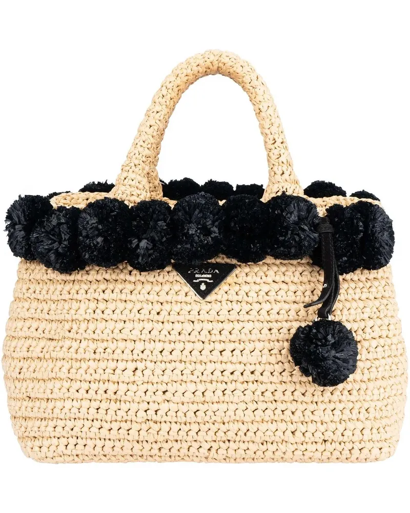 Prada Crossbody Bags  Raffia Pompon Satchel Handbag bunt Bunt