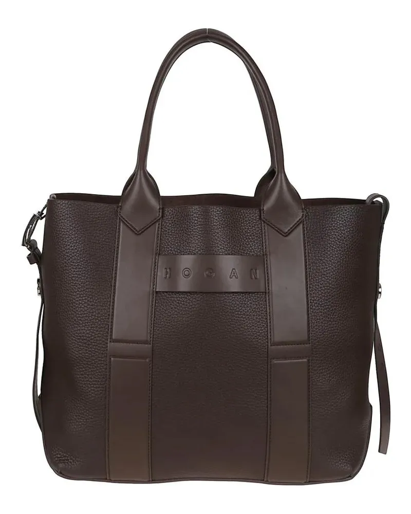 Hogan Shopper & Totes Structured Brown Leather Shopping Bag braun Braun