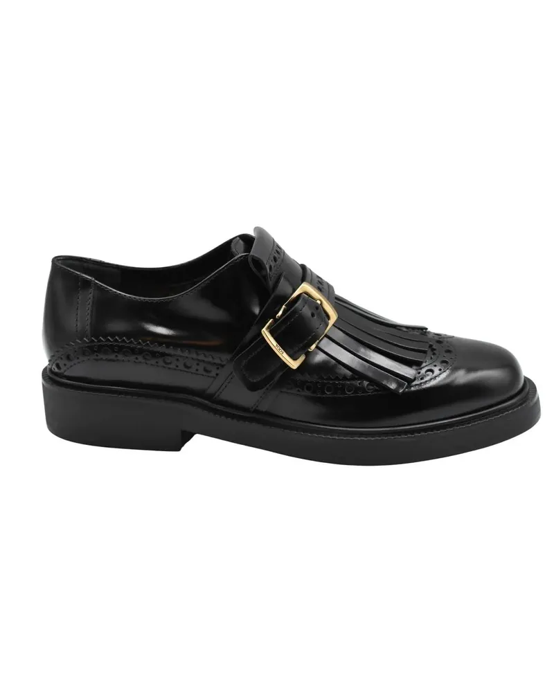 TOD'S Laced Black Flat Shoes With Fringed Detail schwarz Schwarz