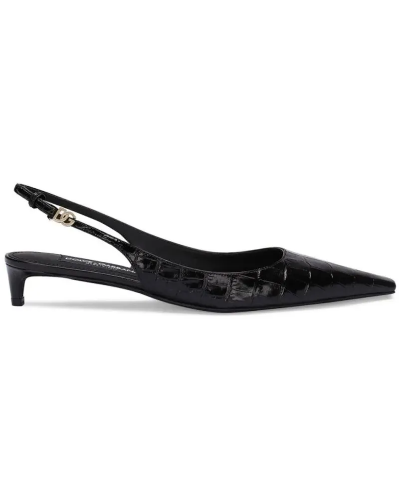 Dolce & Gabbana Hohe Schuhe Pointed Toe Slingback Heels With Crocodile Texture schwarz Schwarz