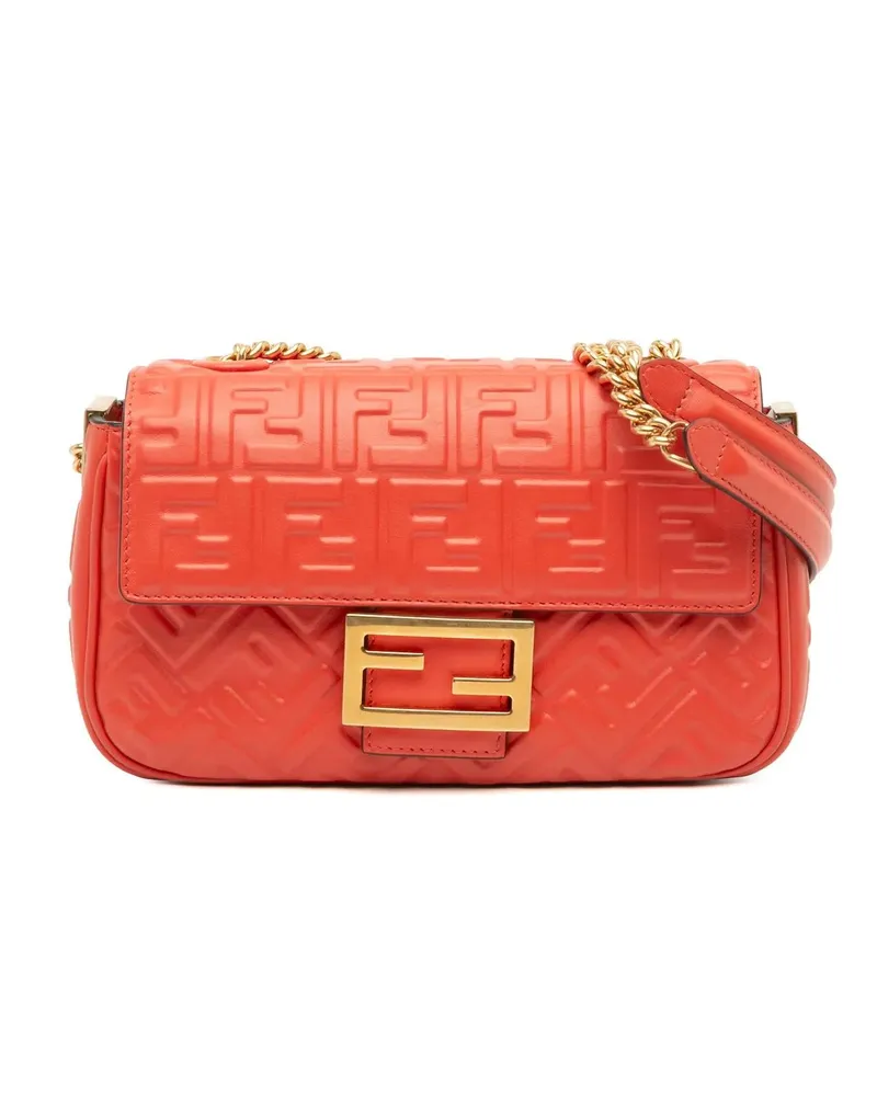 Fendi Hobo Bags Zucca Embossed Leather Chain Midi Baguette orange Orange
