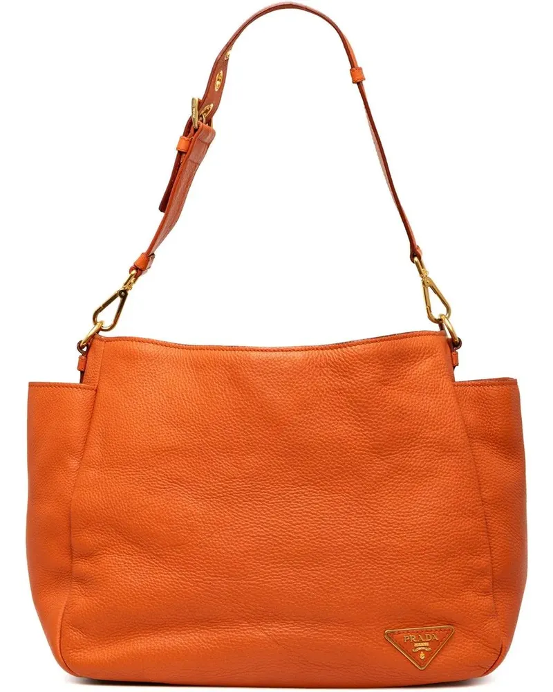 Prada Hobo Bags Vitello Daino Side Pocket Shoulder Bag orange Orange