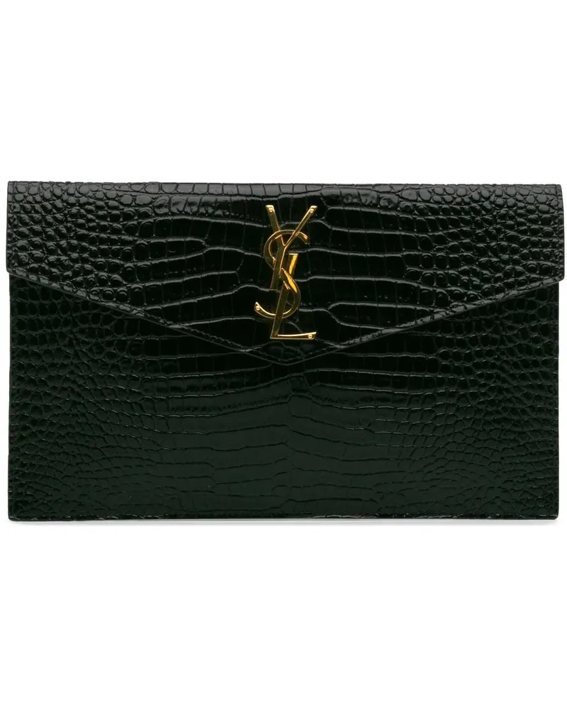 Saint Laurent Clutches 2022 Croc Embossed Leather Uptown Pouch grün Grün
