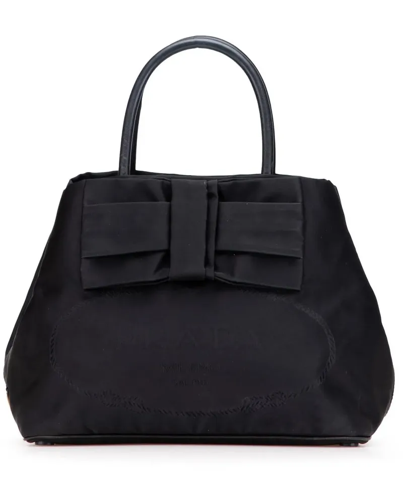 Prada Hobo Bags Tessuto Canapa Logo Bow Satchel schwarz Schwarz