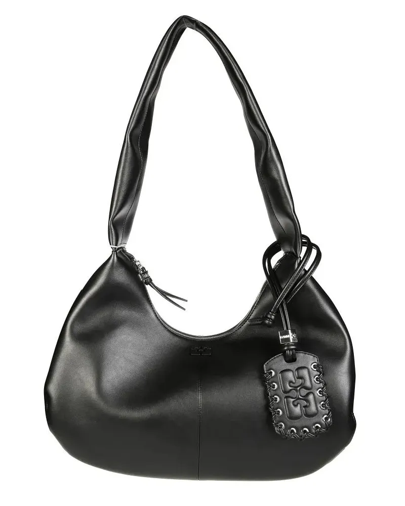 Ganni Hobo Bags Medium Hobo Bag With Design schwarz Schwarz