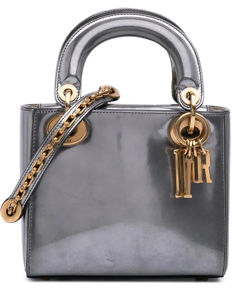 Dior Hobo Bags Mini Metallic Glazed Calfskin Lady Dior silberfarben Silber
