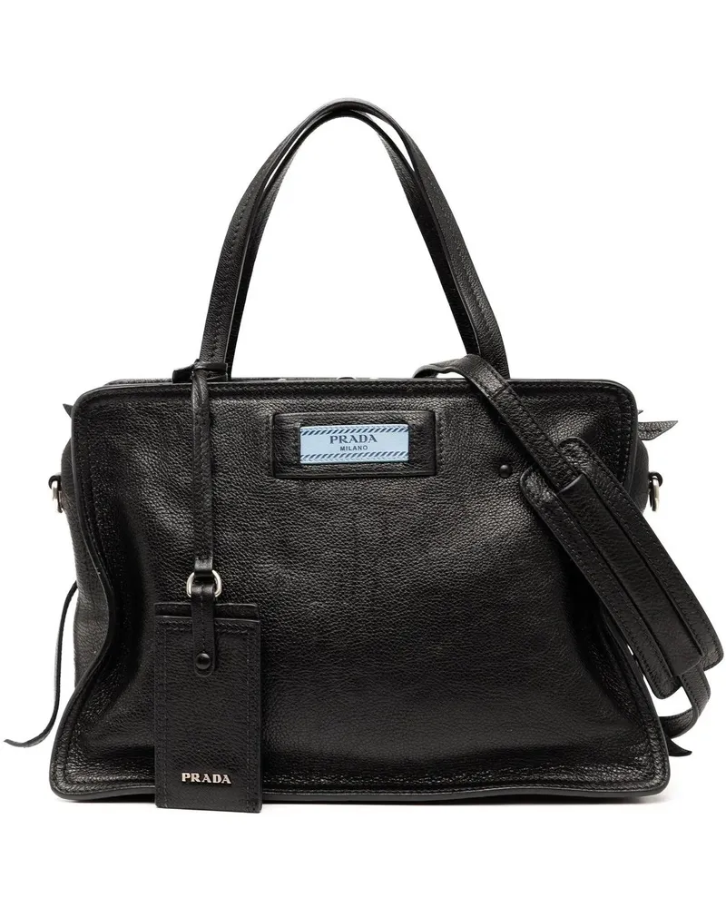 Prada Hobo Bags Glace Calfskin Etiquette Satchel schwarz Schwarz