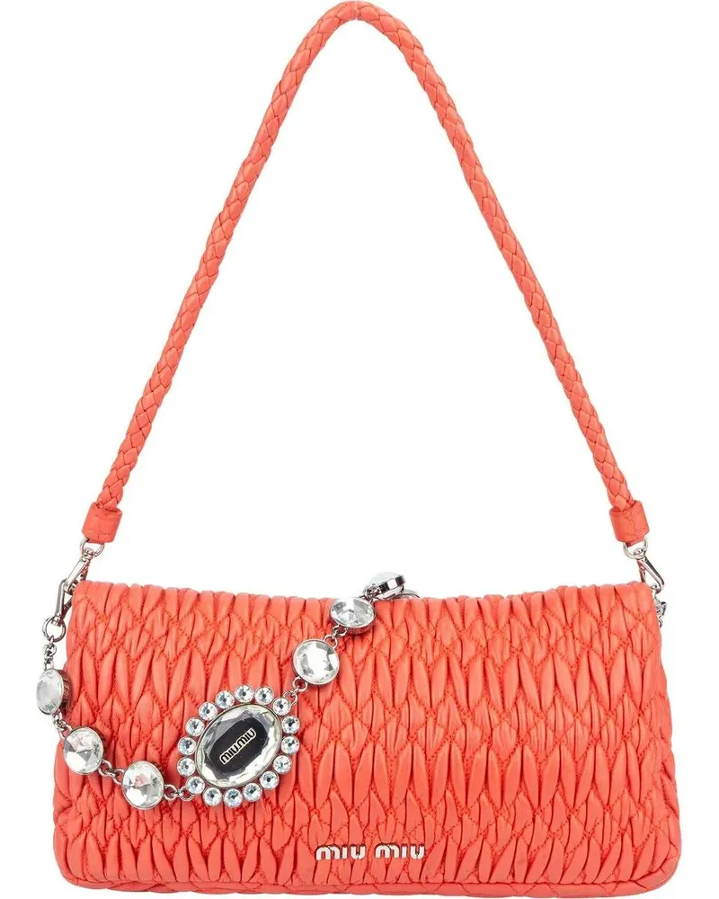 Miu Miu Crossbody Bags  Quilted Leather Crystal Shoulder Bag rot Rot