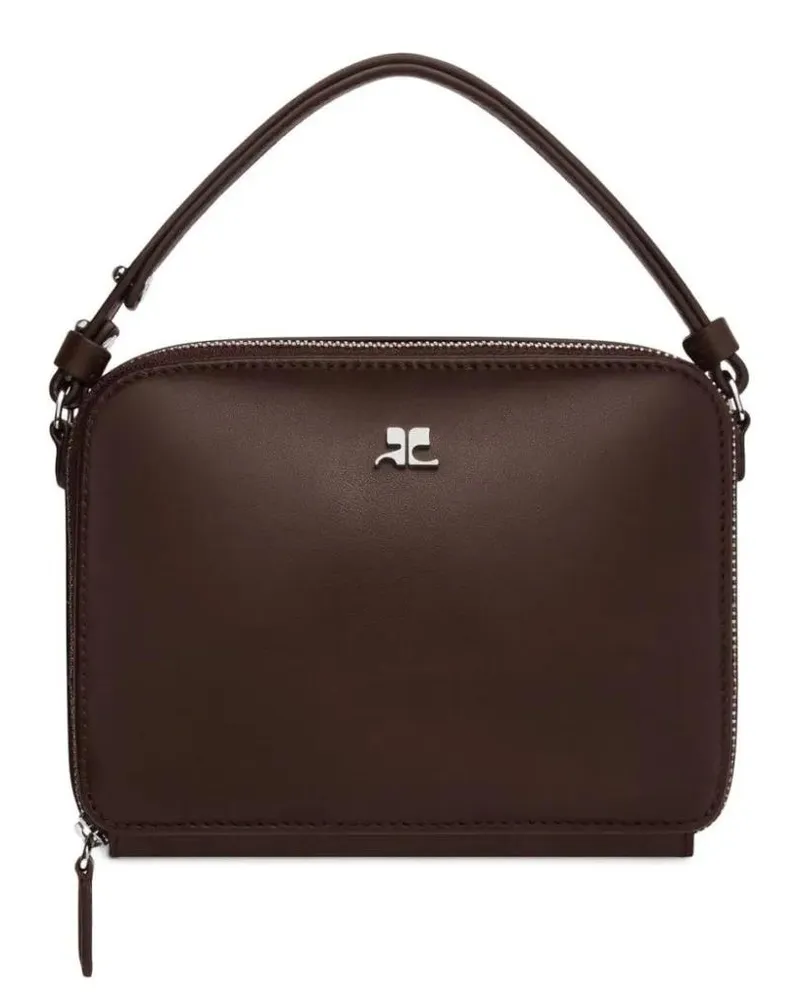 Courrèges Crossbody Bags Chocolate Brown Calf Leather Courreges Handbag Wit braun Braun