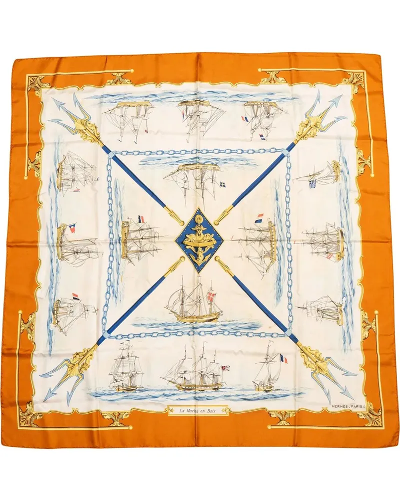 Hermès Tücher & Schals Hermes Classic La Marine en Bois Silk Carre 90 Sca orange Orange