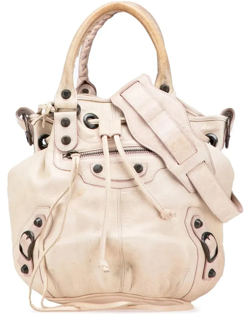 Balenciaga Hobo Bags Mini Lambskin Motocross Pompon Bag braun Braun