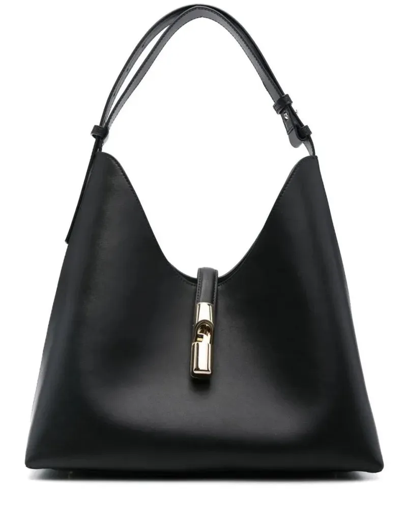 Furla Hobo Bags Black Calf Leather Shoulder Bag schwarz Schwarz