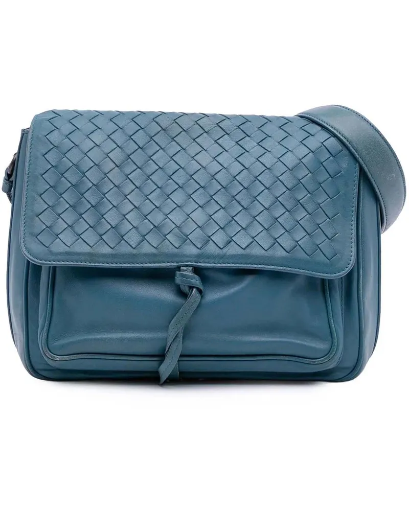 Bottega Veneta Hobo Bags Intrecciato Trimmed Nappa Flap Crossbody blau Blau