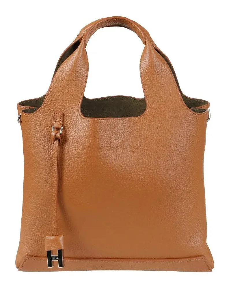 Hogan Hobo Bags Structured Leather Handbag With Pebbled Texture braun Braun
