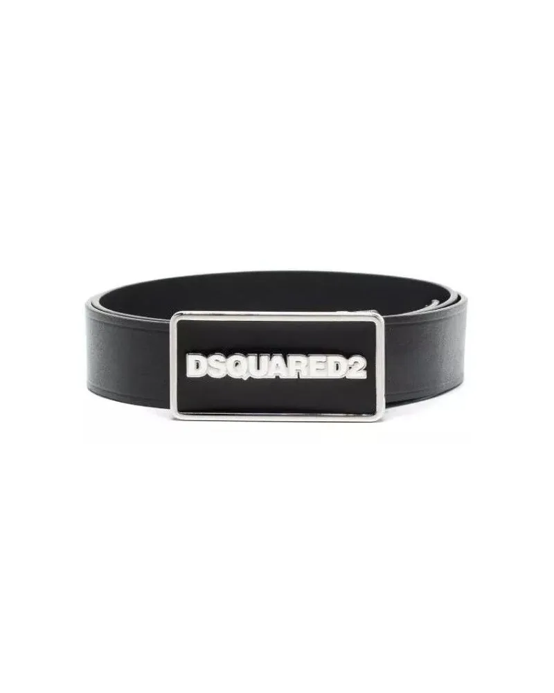 Dsquared2 Gürtel Logo-Buckle Leather Belt schwarz Schwarz