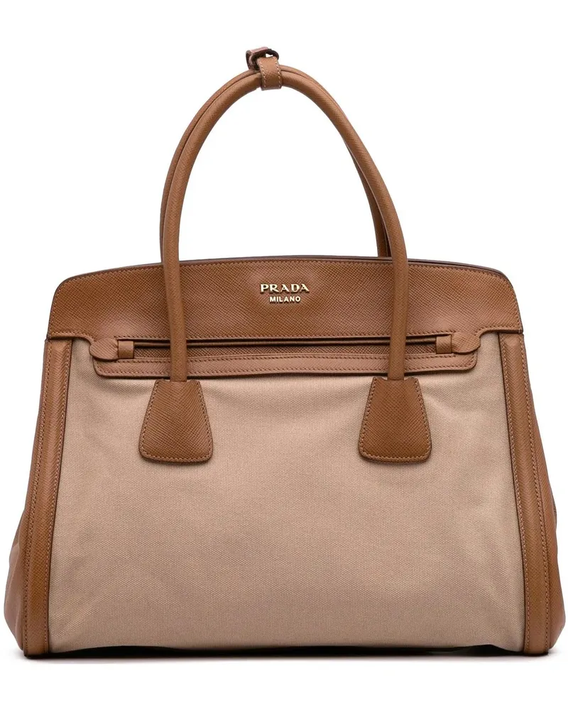 Prada Hobo Bags Saffiano Cuir Trimmed Canapa Satchel braun Braun