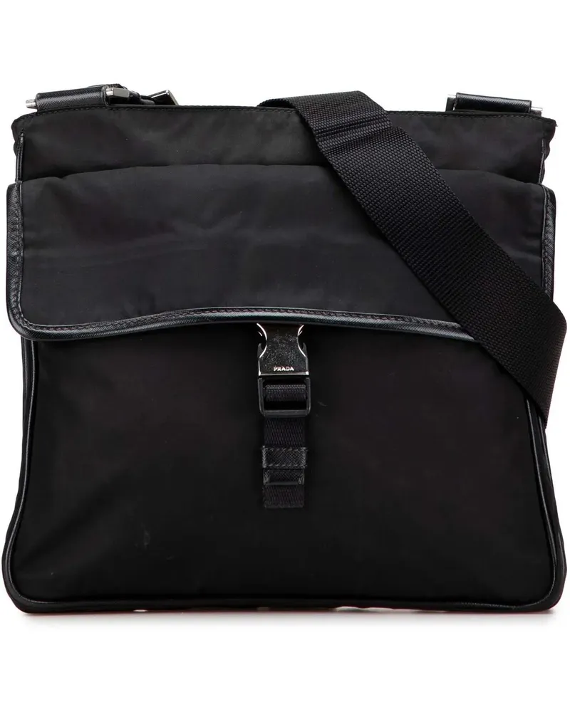 Prada Hobo Bags Tessuto Zip Top Crossbody schwarz Schwarz