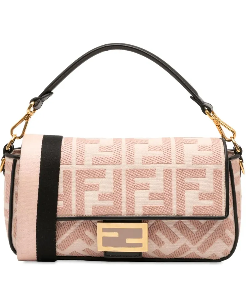 Fendi Hobo Bags Zucca Embroidered Canvas Baguette Satchel rosa Gold