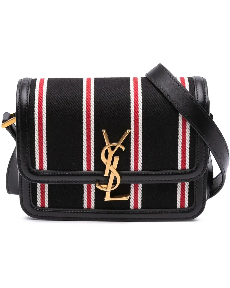 Saint Laurent Hobo Bags 2021 Small Canvas Striped Solferino Satchel In Box schwarz Schwarz