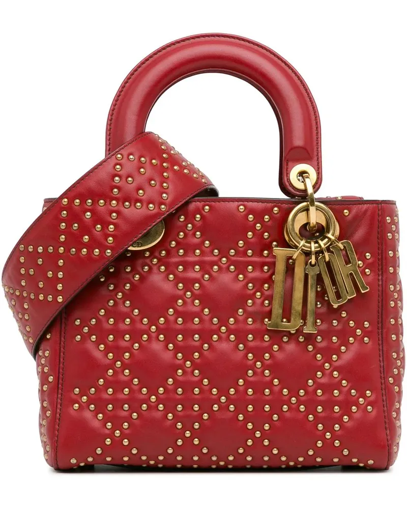 Dior Hobo Bags Small Lambskin Cannage Studded Supple Lady Dior rot Rot