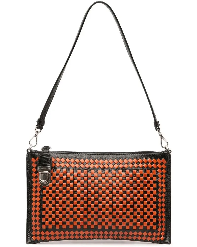 Prada Hobo Bags Woven Goatskin Madras Shoulder Bag orange Orange