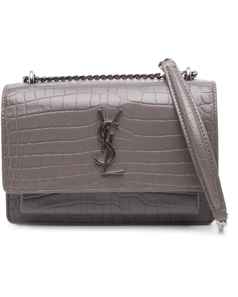 Saint Laurent Hobo Bags Croc Embossed Leather Monogram Sunset Chain Wallet grau Grau