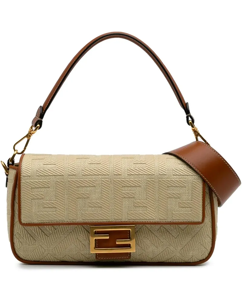 Fendi Hobo Bags 2010-2024 Zucca Embroidered Canvas Baguette Satche braun Braun