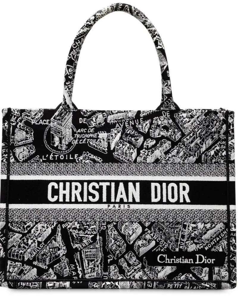 Dior Shopper Medium Canvas Embroidered Plan De Paris Book Tote schwarz Schwarz