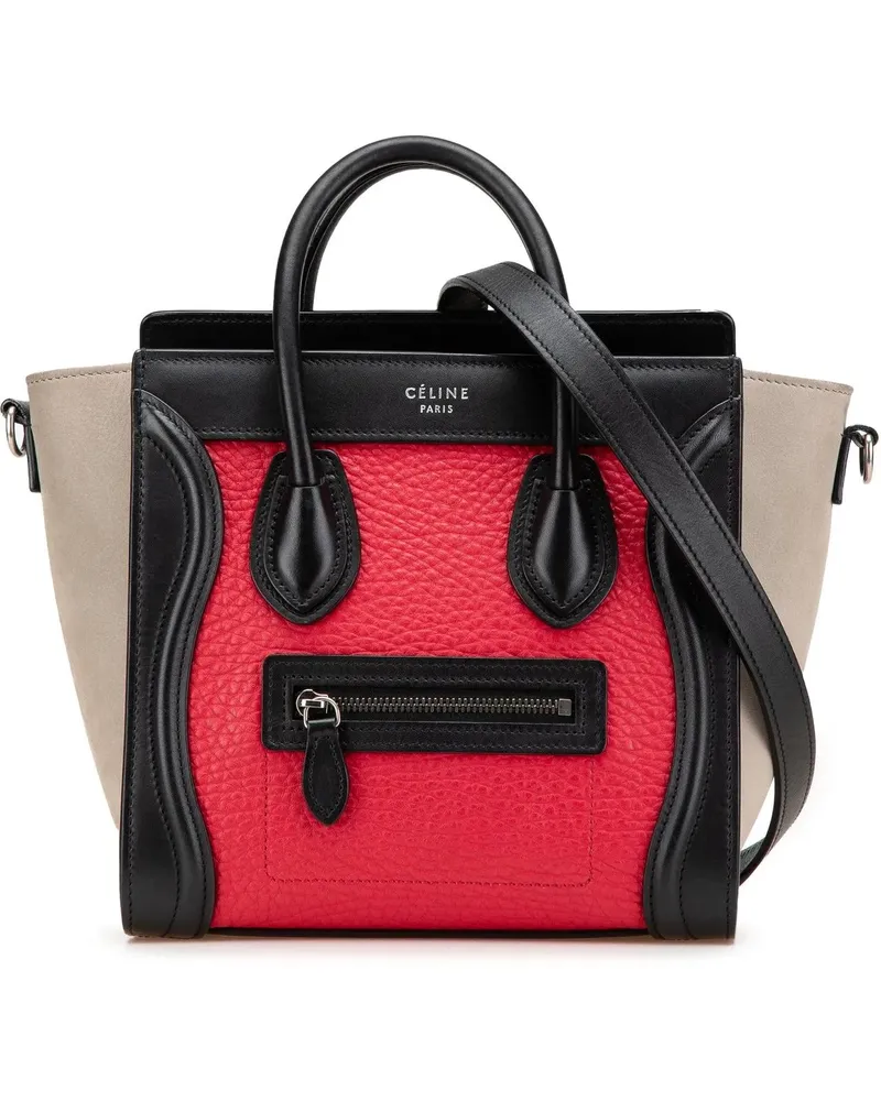 Celine Hobo Bags Nano Tricolor Nubuck and Calfskin Luggage Tote rot Rot